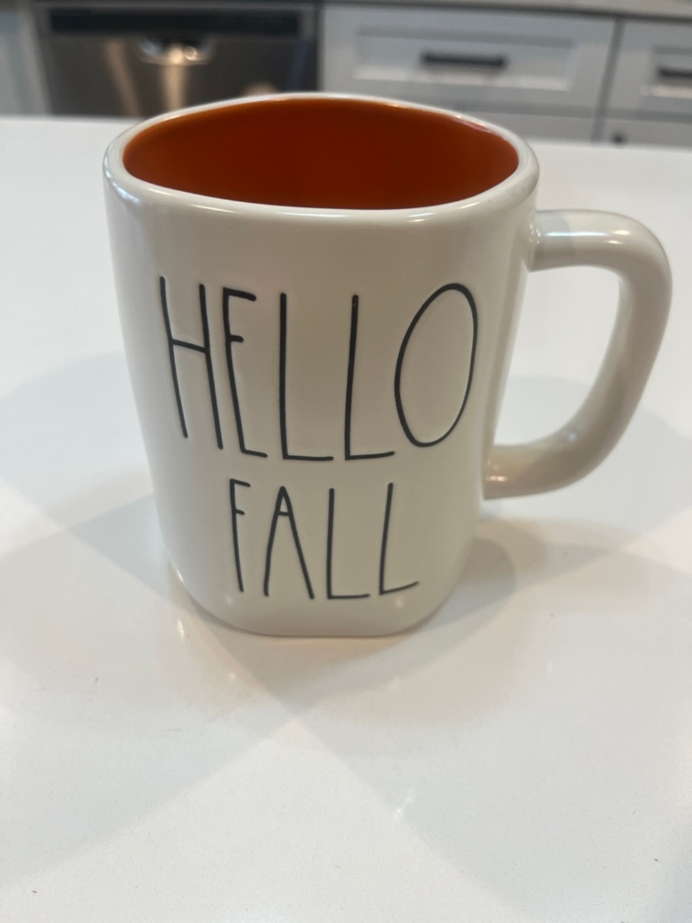 Rae Dunn 'HELLO FALL' Mug - White Exterior with Orange Interior